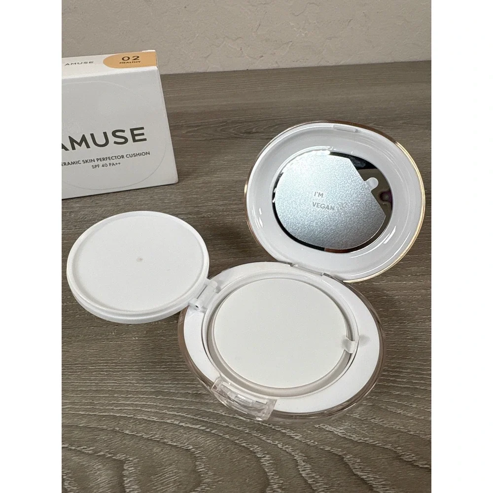 Amuse Ceramic Skin Perfector Cushion SPF 40 PA++ Shade 02 Healthy Vegan Makeup